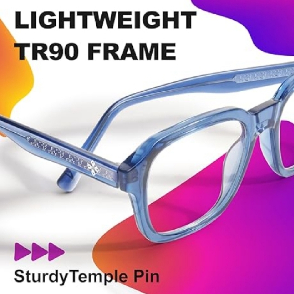 Oversized Square Blue Light Blocking Glasses Computer Blue Frame Eyewear - Picture 7 of 9